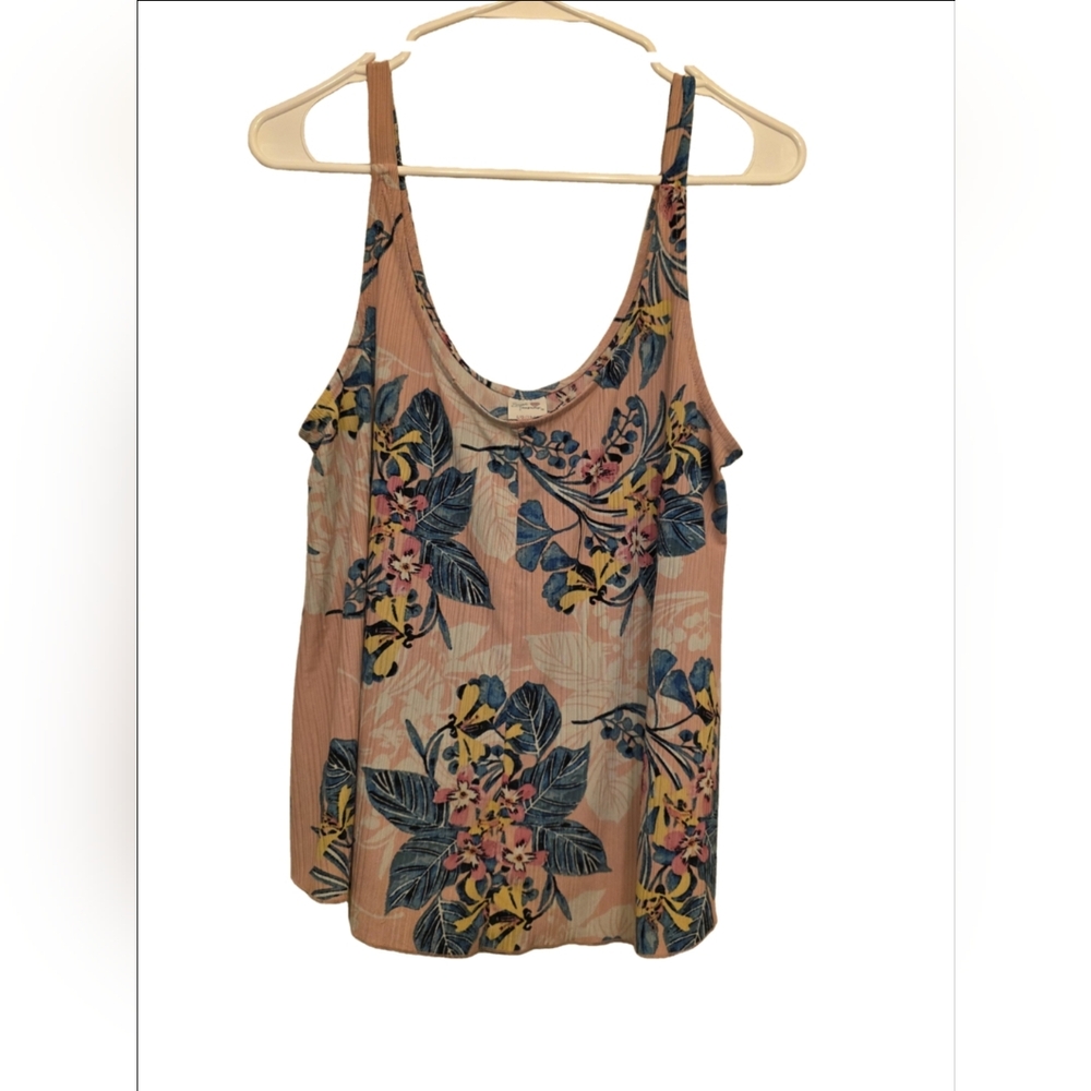 Secret Treasures Pink Tropical Print Tank Top 100% Recycled Polyester Size L